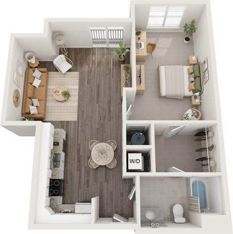 Grandin  1 Bed 1 Bath Floor Plan at South 16 At The Bridges, Roanoke, Virginia